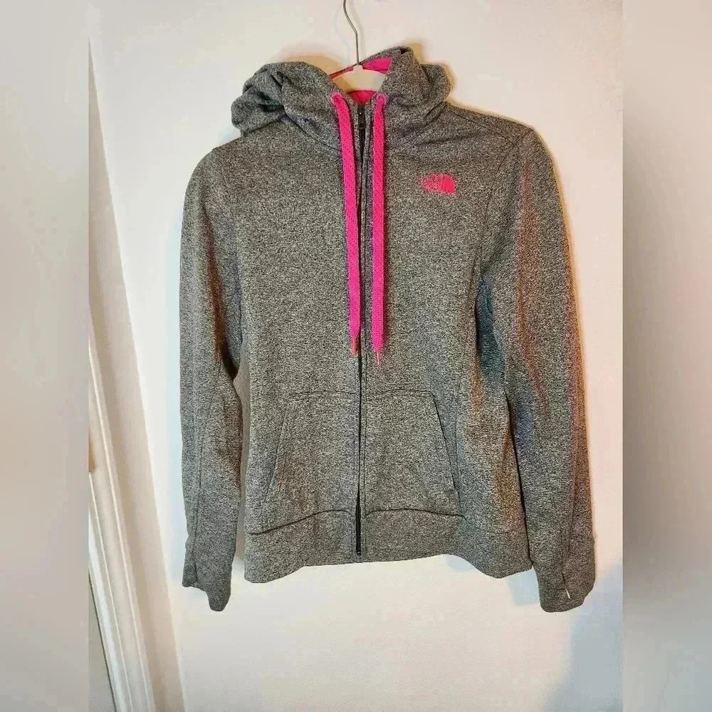 North Face Full Zip-Up Jacket Grey and Barbie Pink Accents Women's Medium